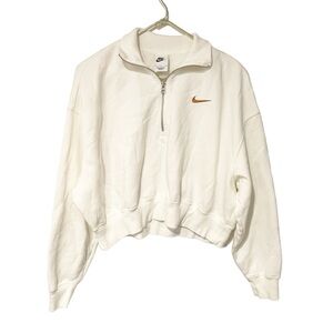 Nike Size Large White Phoenix Fleece Half Zip Cropped Sweatshirt